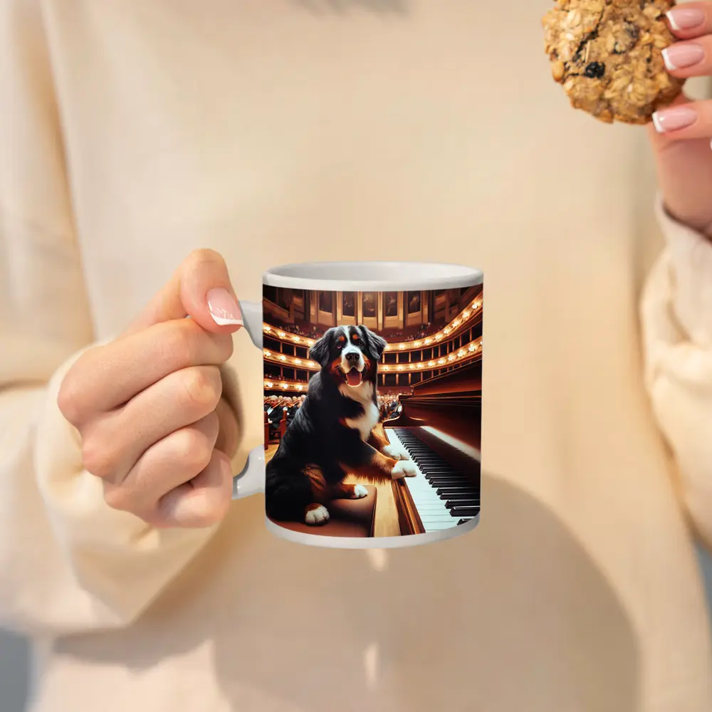 Bernese Mountain Dog Playing Piano Concert Hall – Mugs