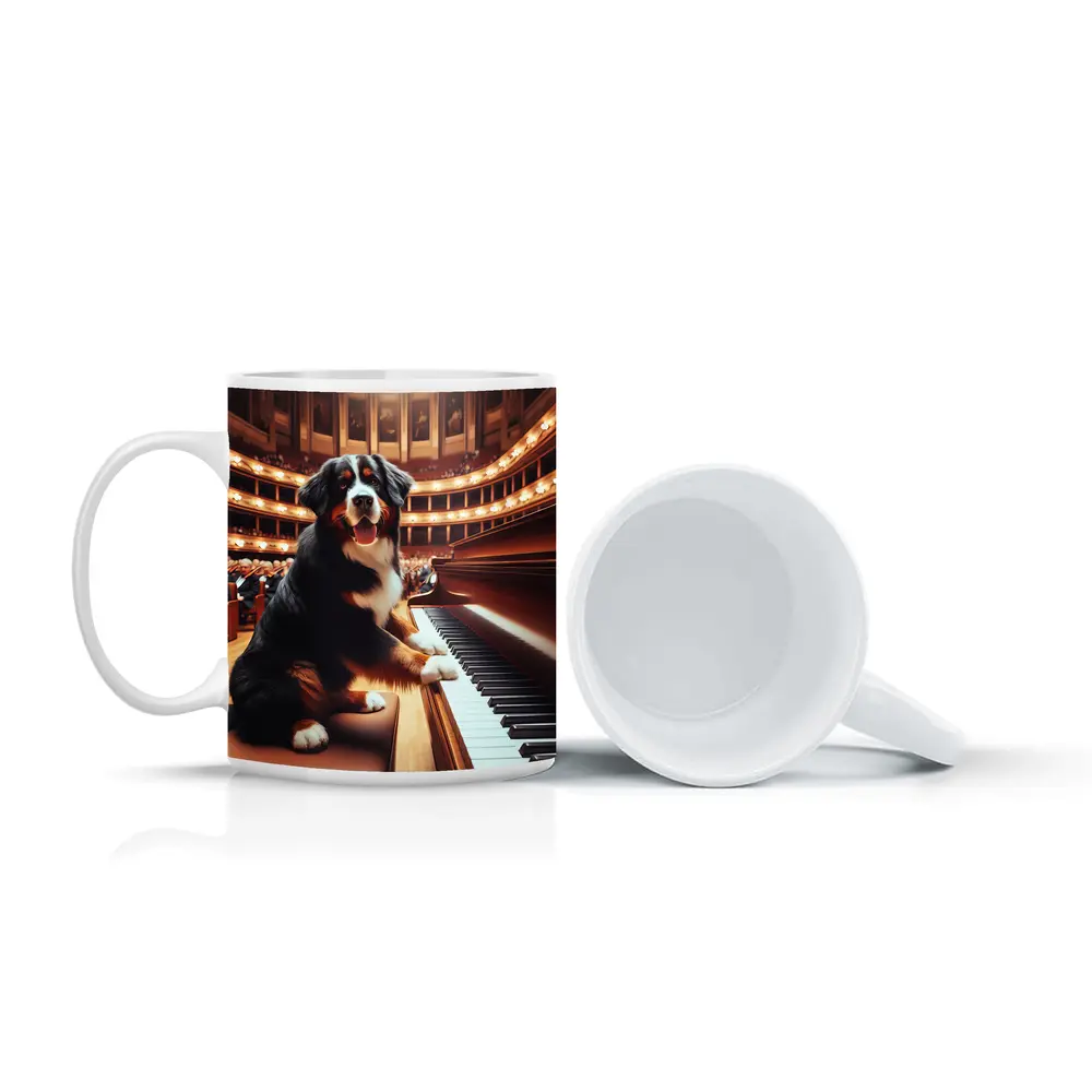 Bernese Mountain Dog Playing Piano Concert Hall – Mugs