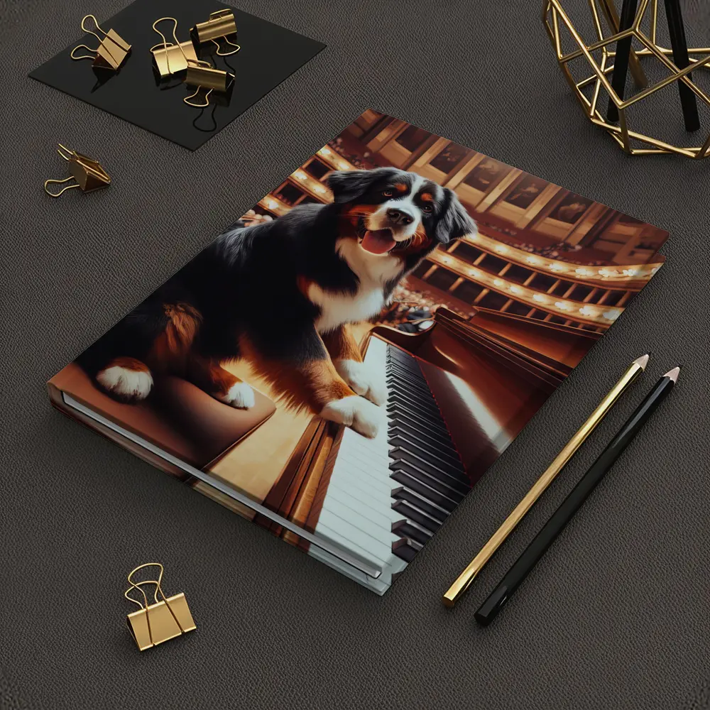Bernese Mountain Dog Playing Piano Concert Hall – Notebooks