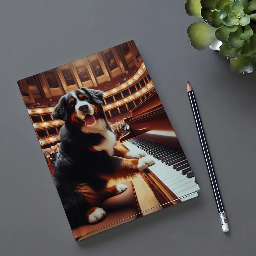Bernese Mountain Dog Playing Piano Concert Hall – Notebooks