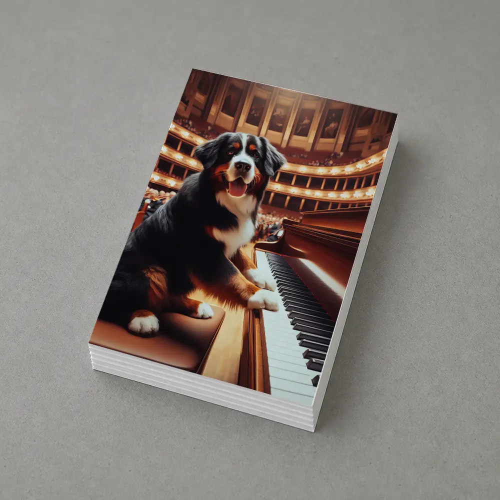 Bernese Mountain Dog Playing Piano Concert Hall – Postcards