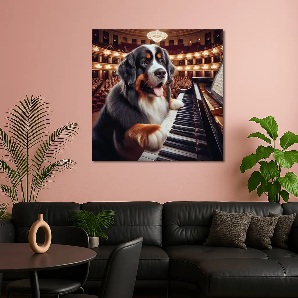 Bernese Mountain Dog Playing Piano Concert Hall – Wall Art