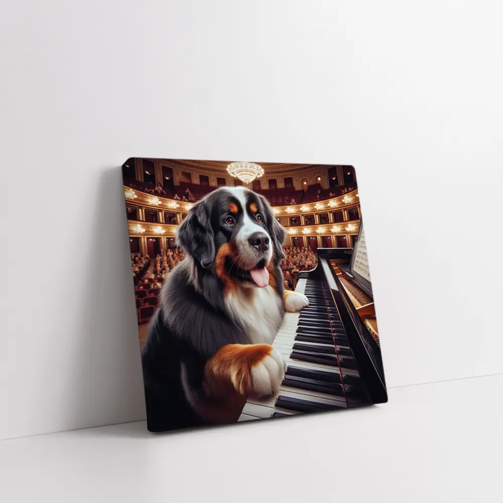 Bernese Mountain Dog Playing Piano Concert Hall – Wall Art