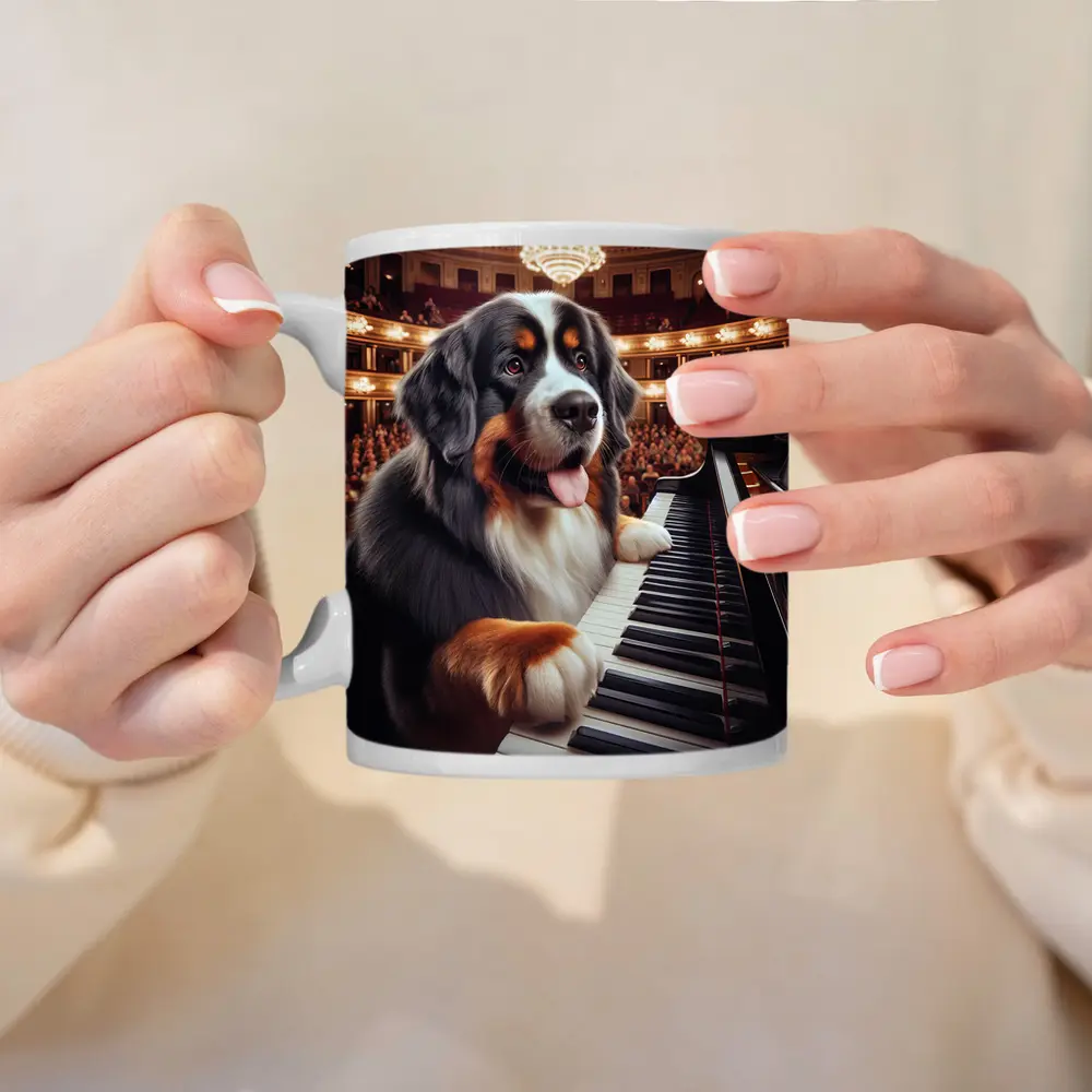 Bernese Mountain Dog Playing Piano Concert Hall – Mugs