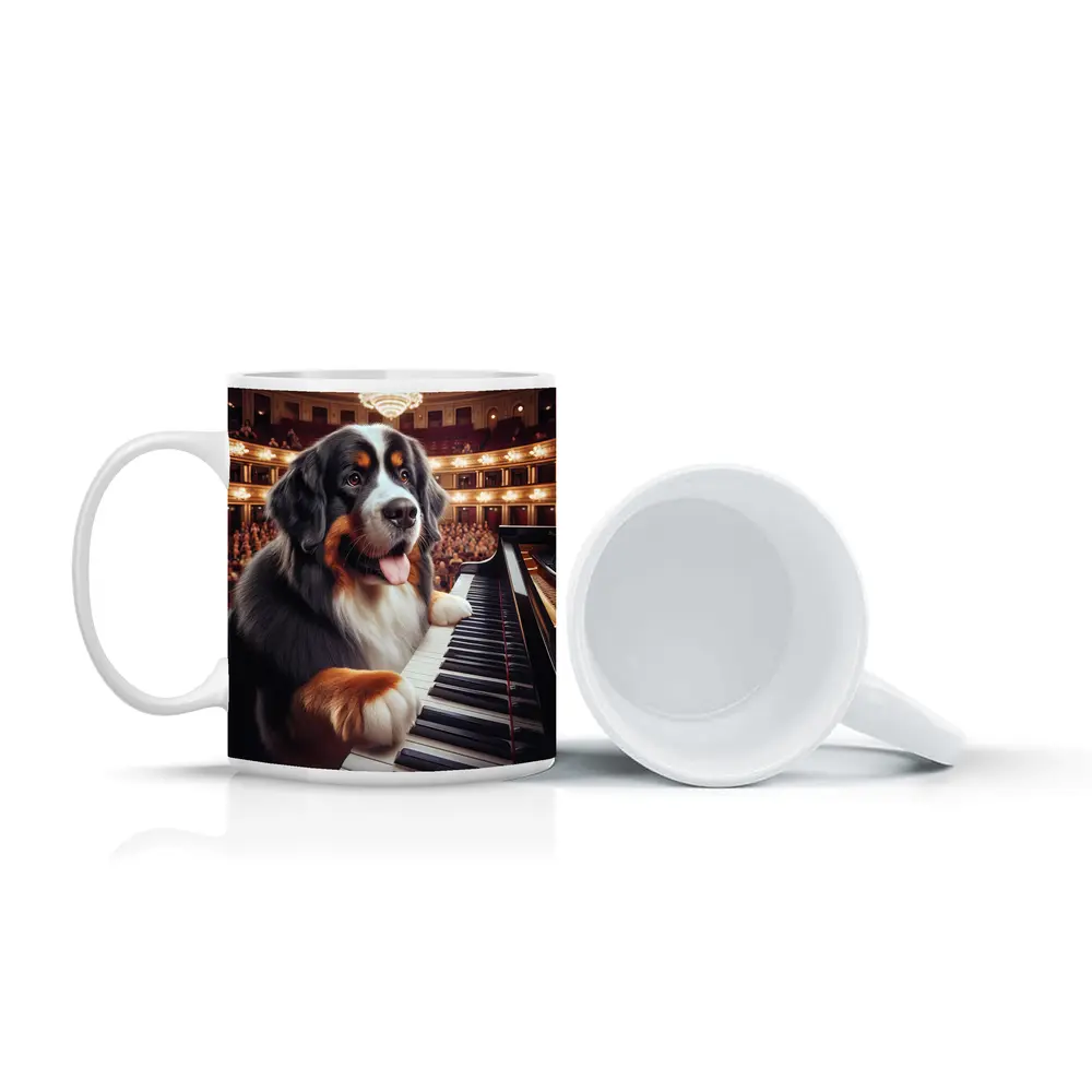 Bernese Mountain Dog Playing Piano Concert Hall – Mugs