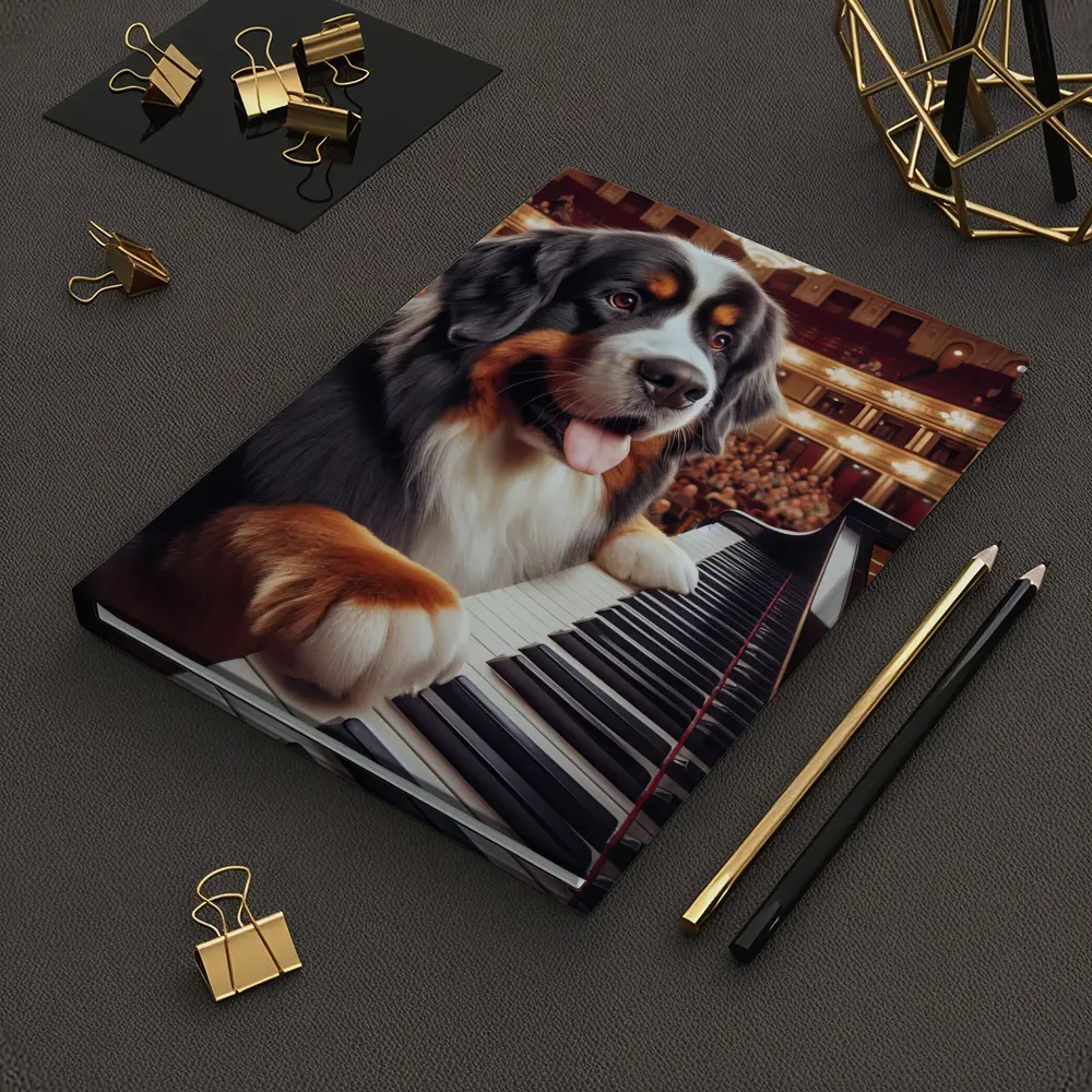 Bernese Mountain Dog Playing Piano Concert Hall – Notebooks