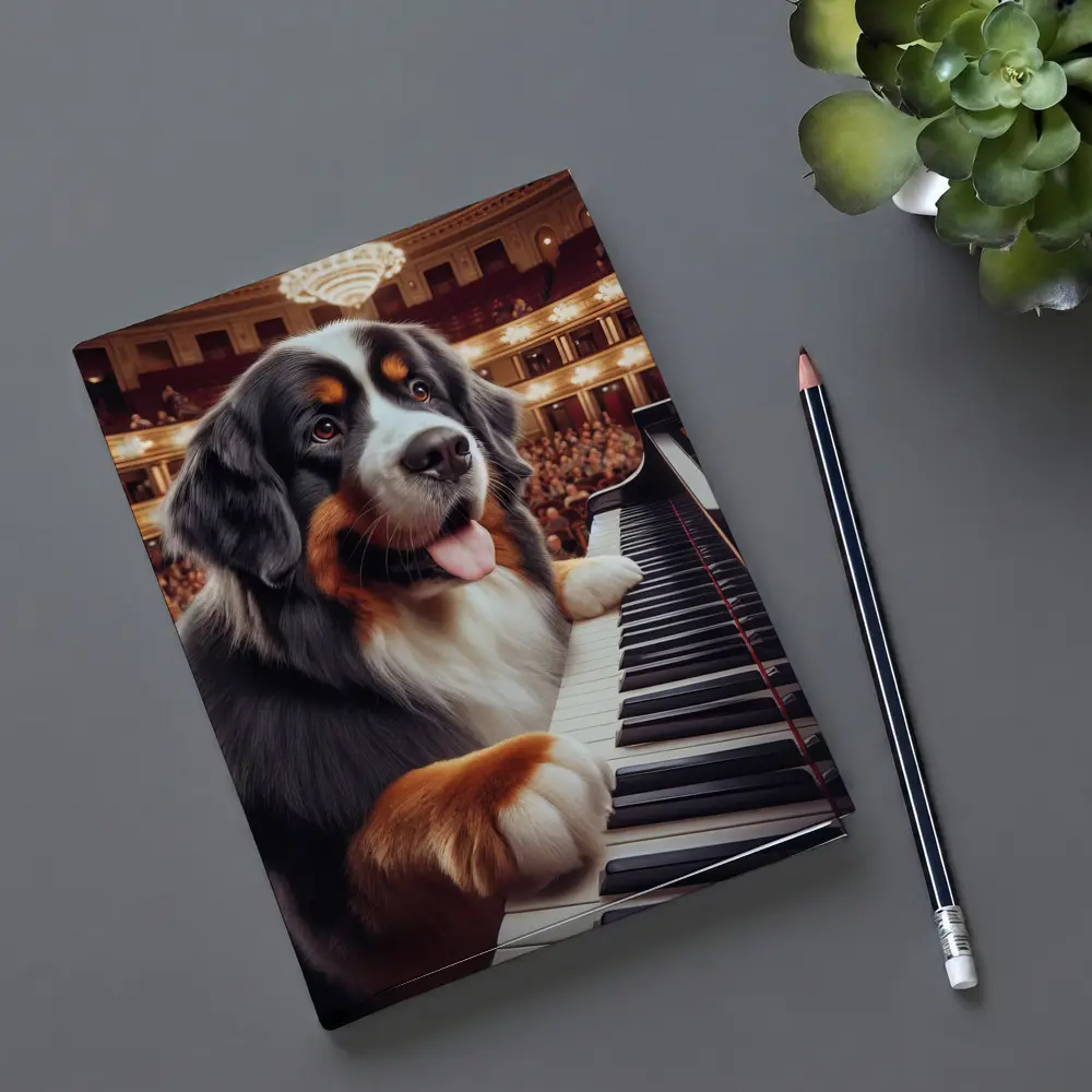 Bernese Mountain Dog Playing Piano Concert Hall – Notebooks