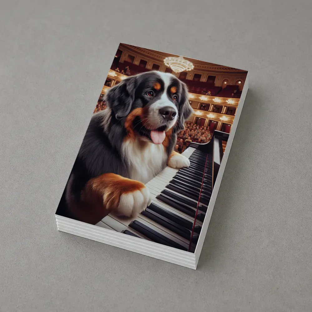 Bernese Mountain Dog Playing Piano Concert Hall – Postcards