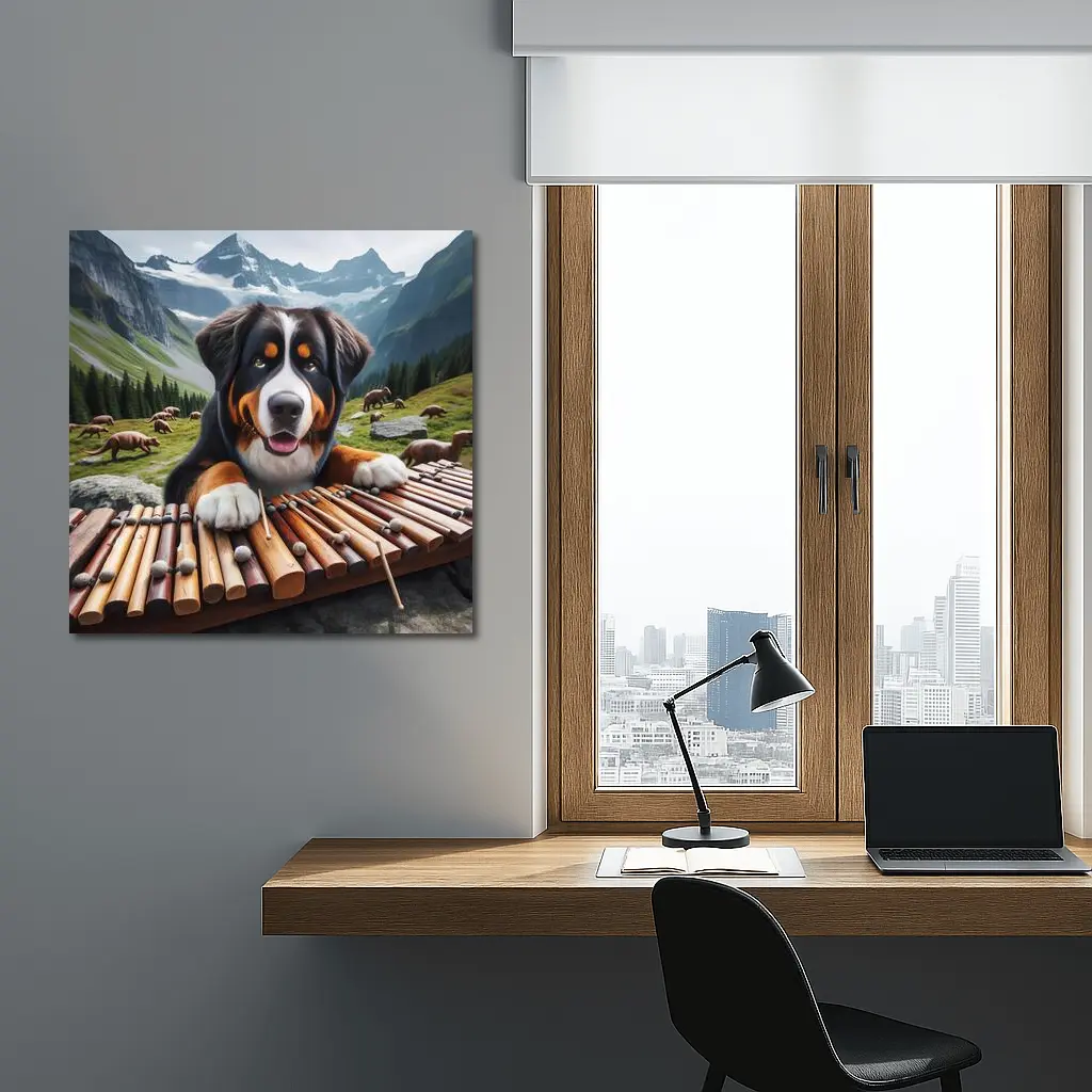 Bernese Mountain Dog Playing Xylophone Alpine – Wall Art