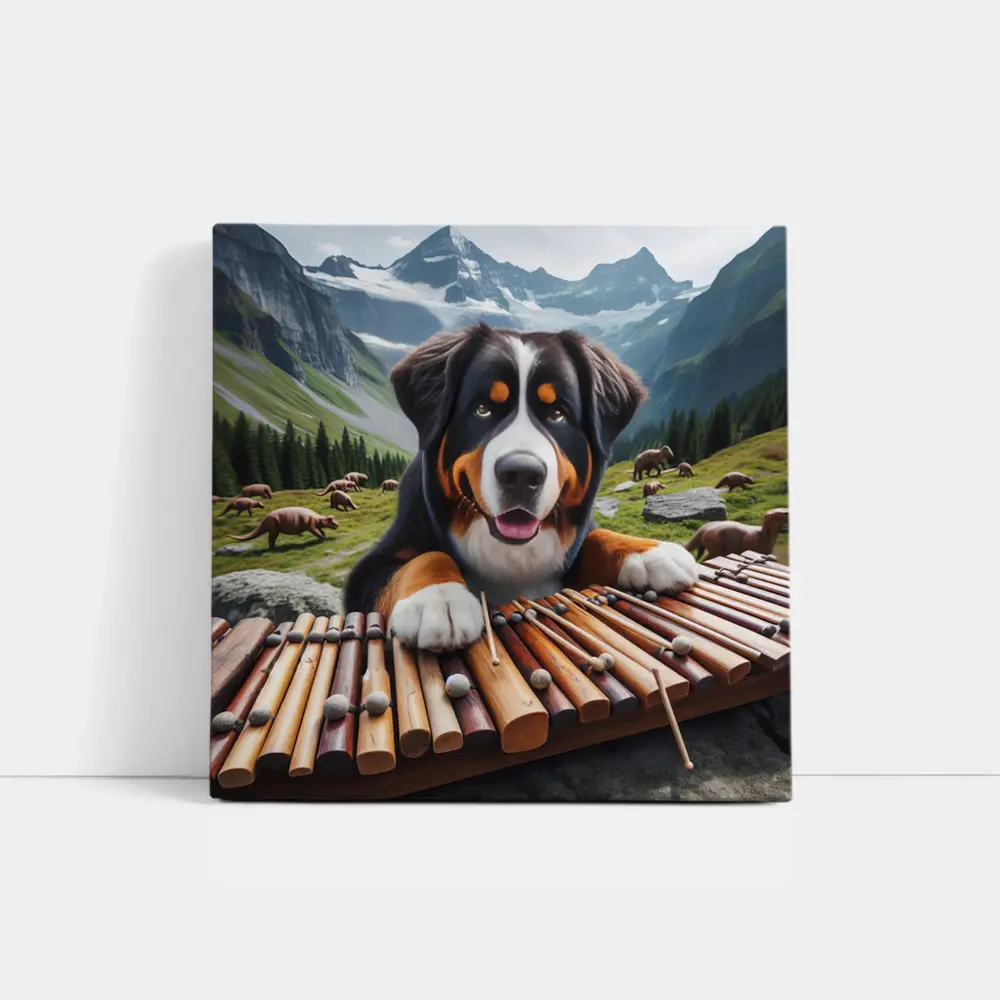 Bernese Mountain Dog Playing Xylophone Alpine – Wall Art
