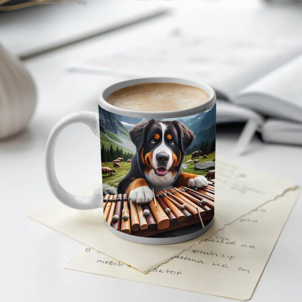 Bernese Mountain Dog Playing Xylophone Alpine – Mugs