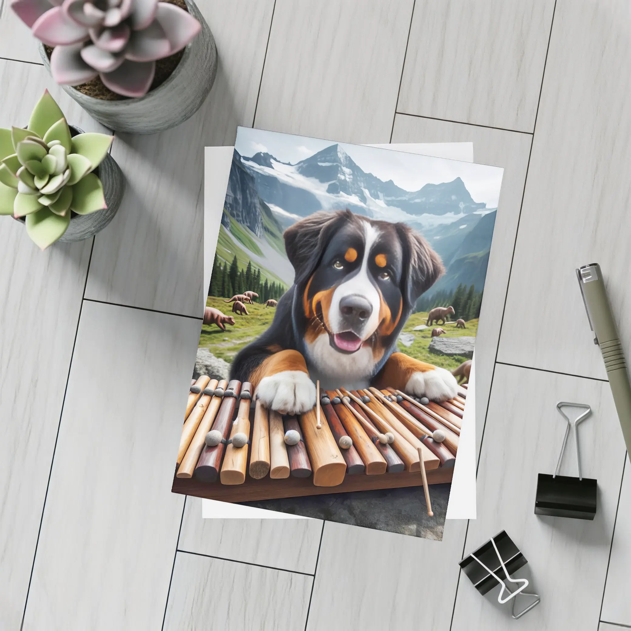 Bernese Mountain Dog Playing Xylophone Alpine – Postcards