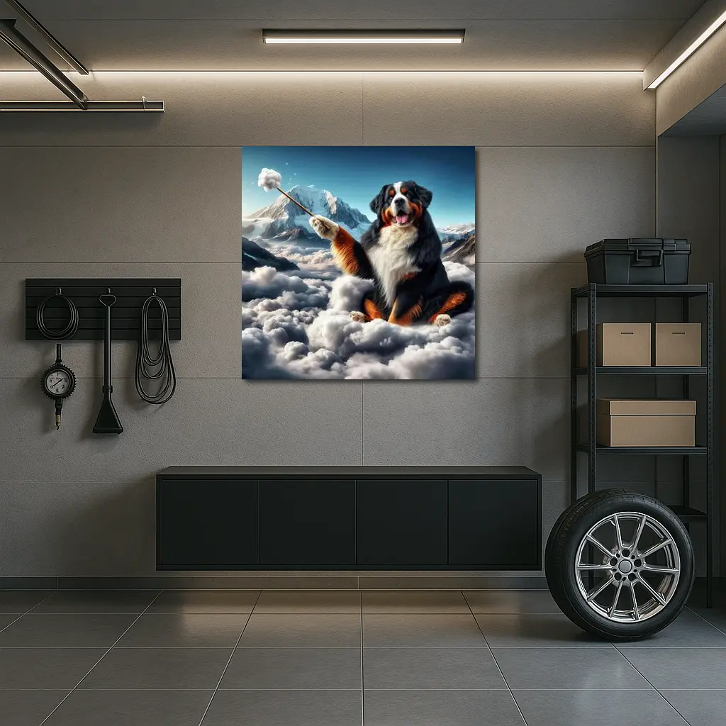 Bernese Mountain Dog Sitting On Clouds – Wall Art