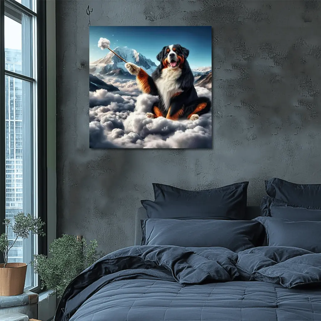 Bernese Mountain Dog Sitting On Clouds – Wall Art