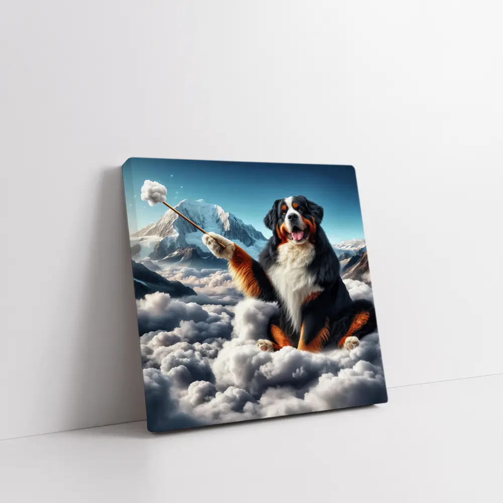 Bernese Mountain Dog Sitting On Clouds – Wall Art