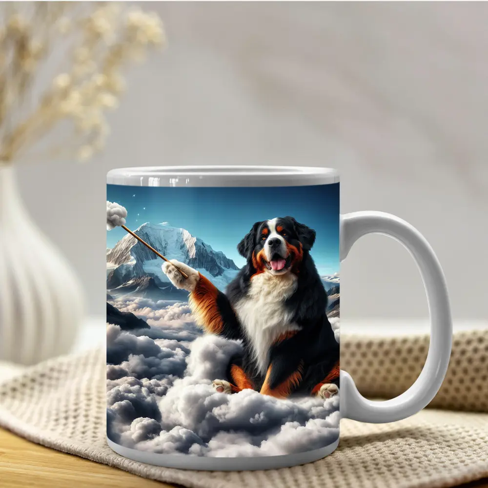 Bernese Mountain Dog Sitting On Clouds – Mugs
