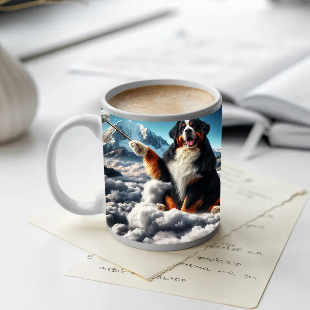 Bernese Mountain Dog Sitting On Clouds – Mugs
