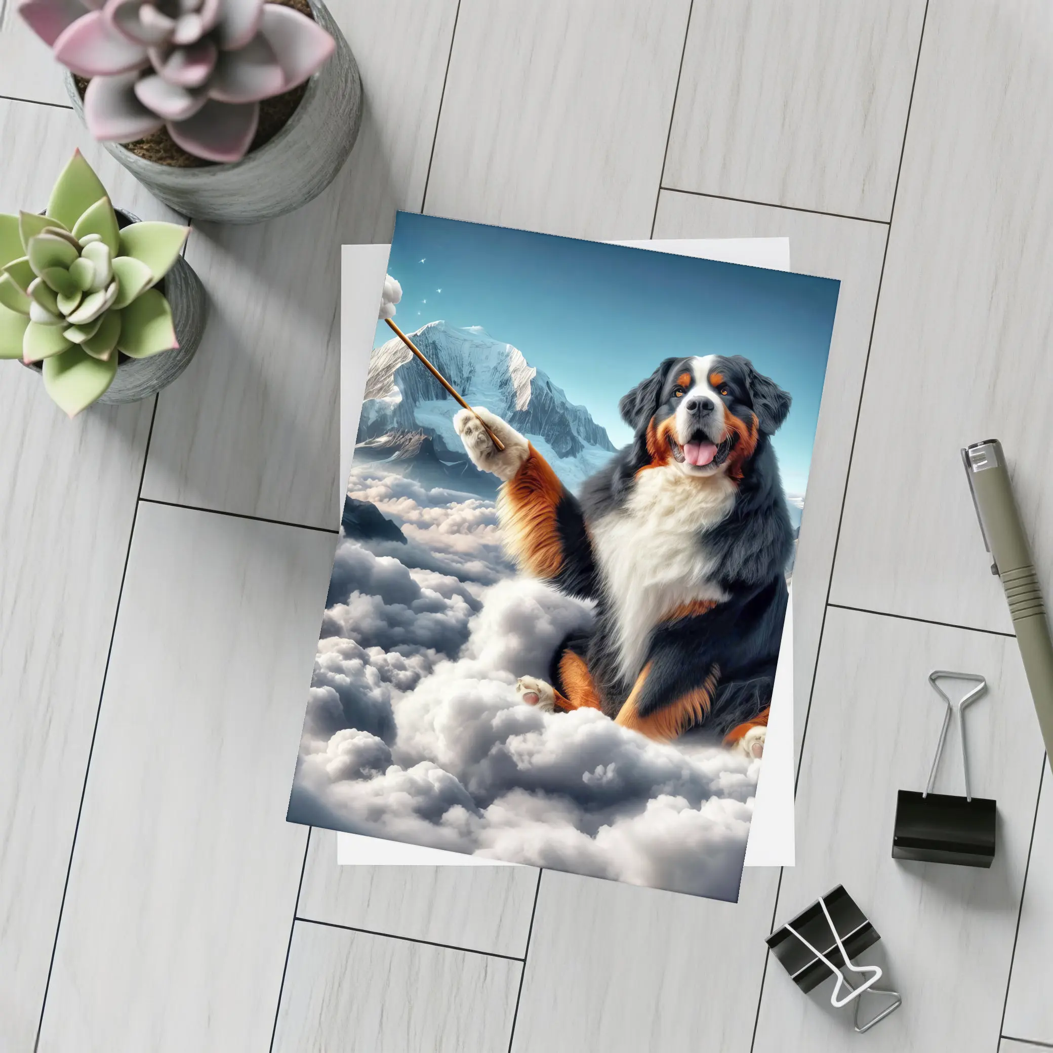 Bernese Mountain Dog Sitting On Clouds – Postcards