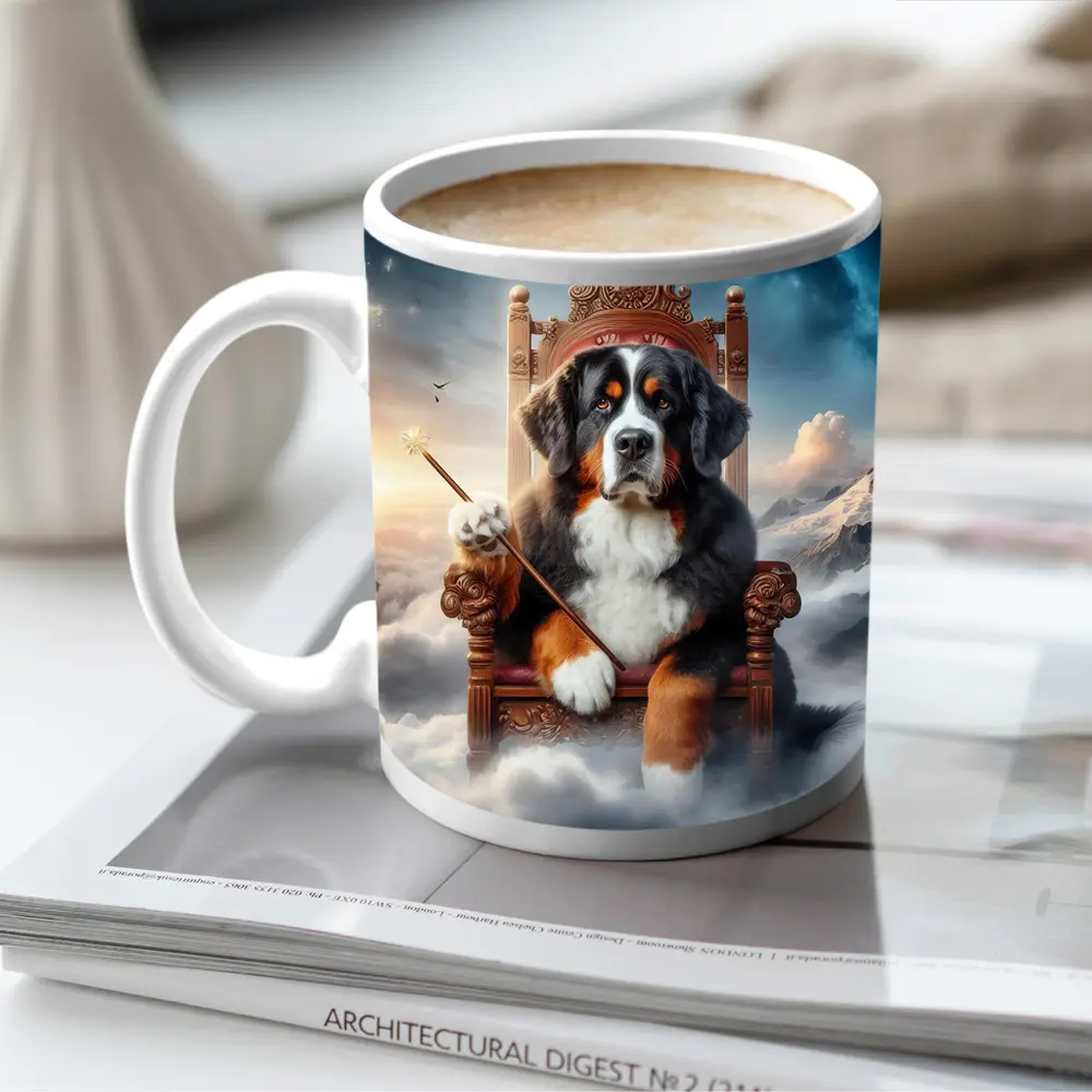 Bernese Mountain Dog King on Throne – Mugs