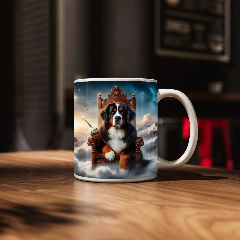 Bernese Mountain Dog King on Throne – Mugs
