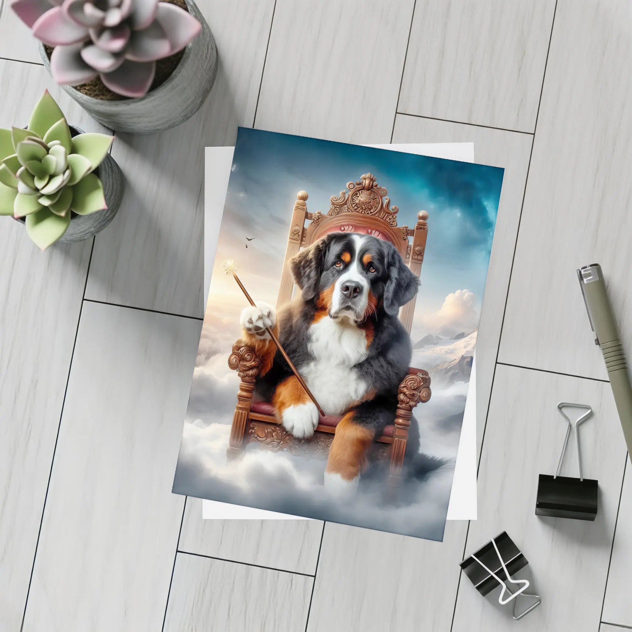 Bernese Mountain Dog King on Throne – Postcards