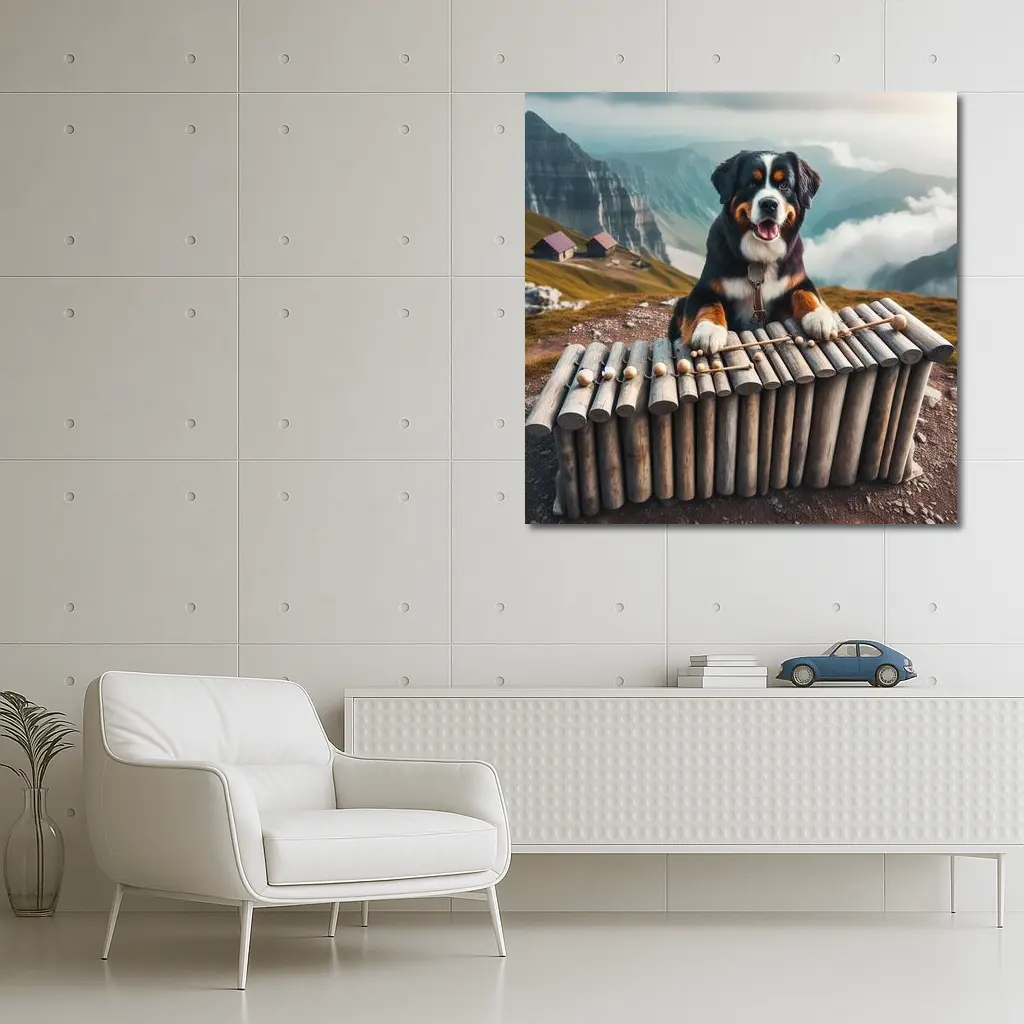 Bernese Mountain Dog Playing Xylophone Alpine – Wall Art
