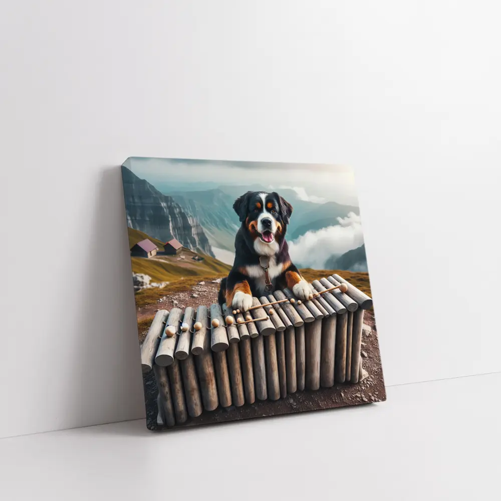 Bernese Mountain Dog Playing Xylophone Alpine – Wall Art