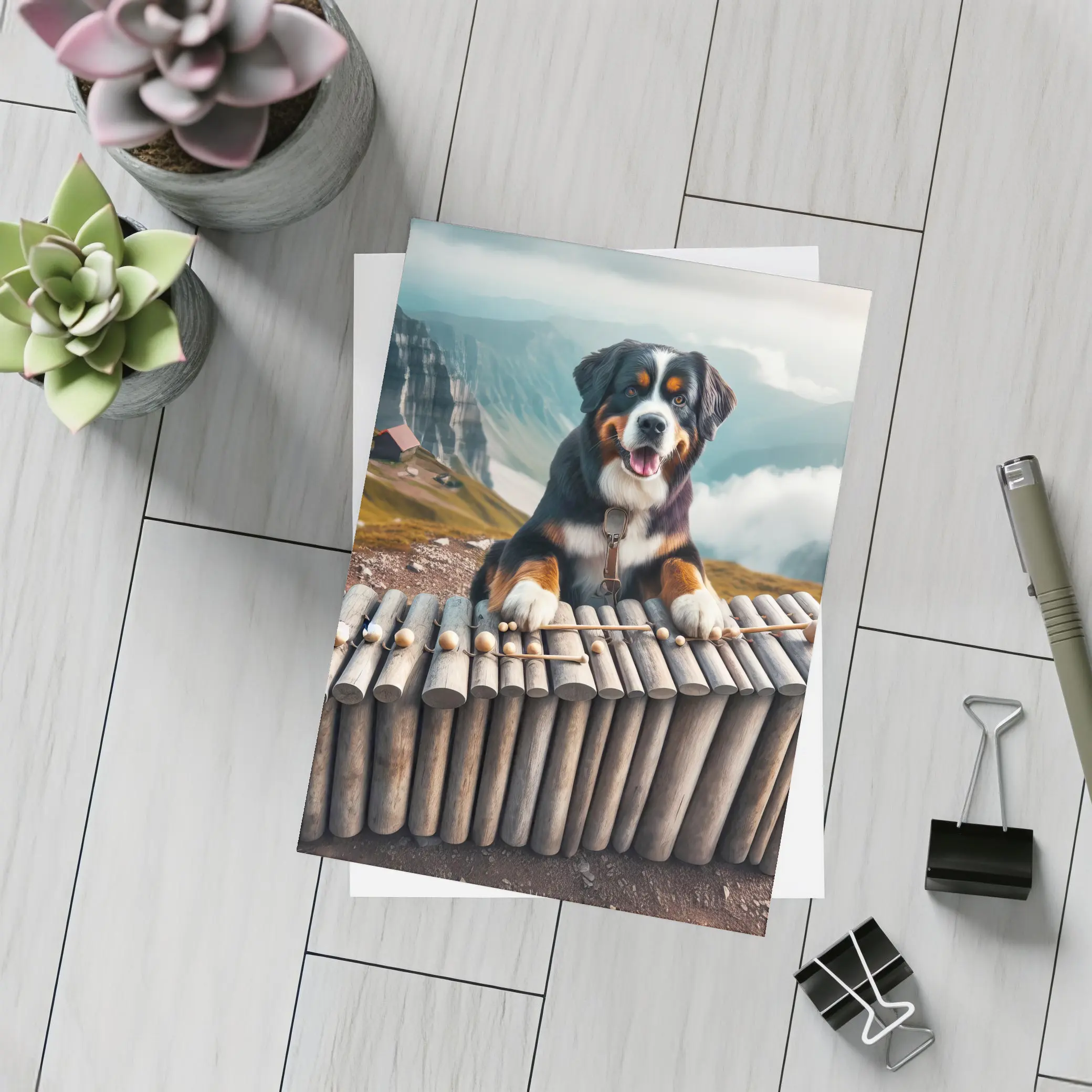 Bernese Mountain Dog Playing Xylophone Alpine – Postcards