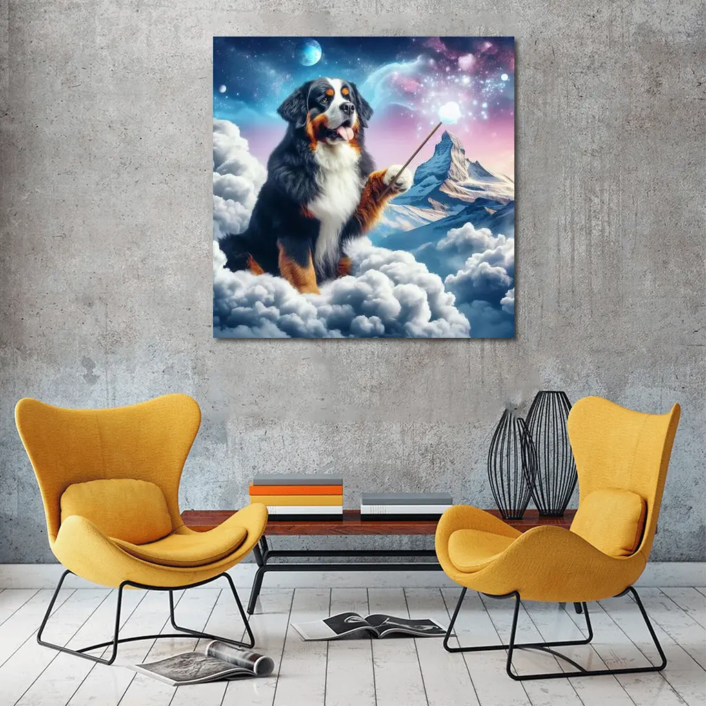 Bernese Mountain Dog Wizard Clouds Fantasy – Wall Art