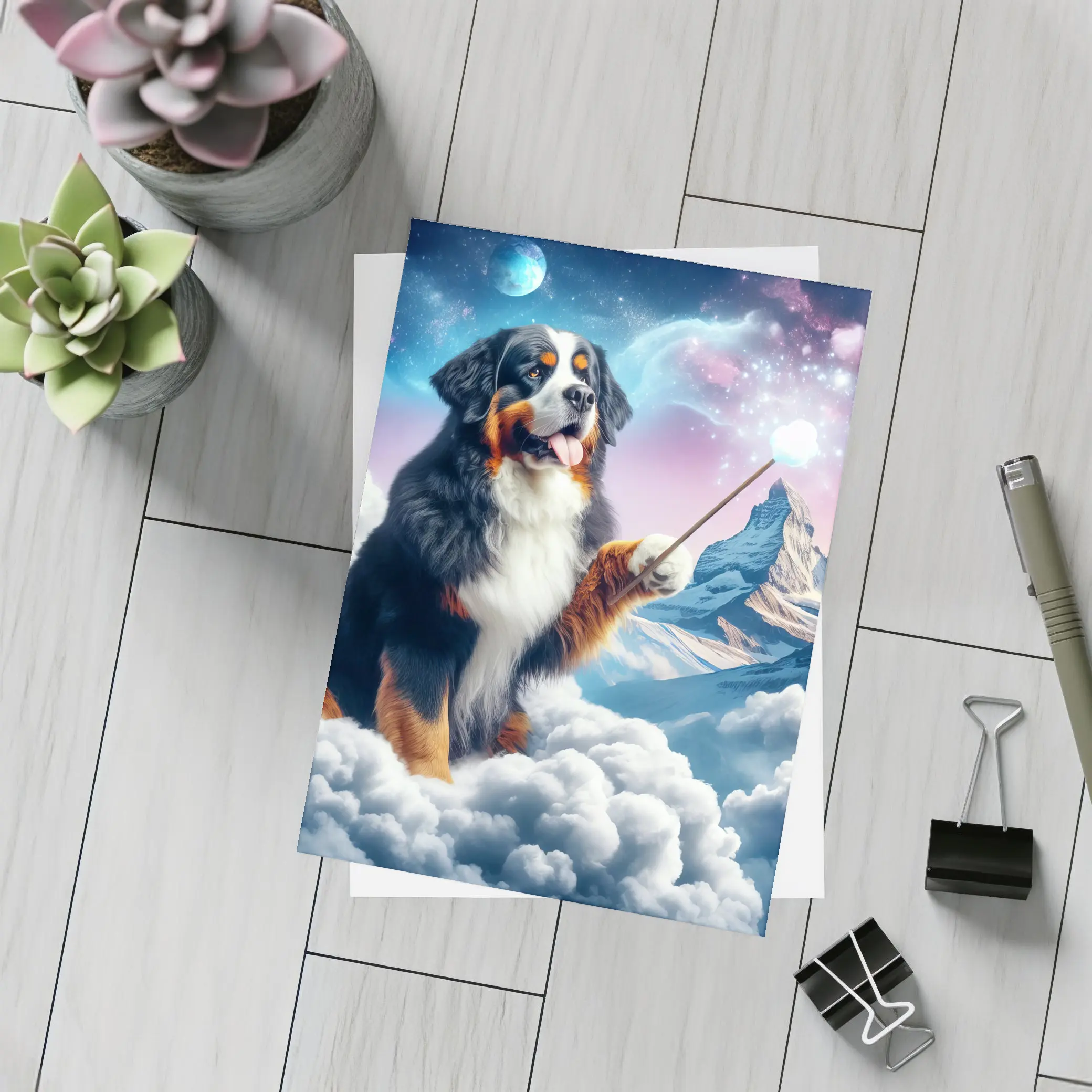 Bernese Mountain Dog Wizard Clouds Fantasy – Postcards