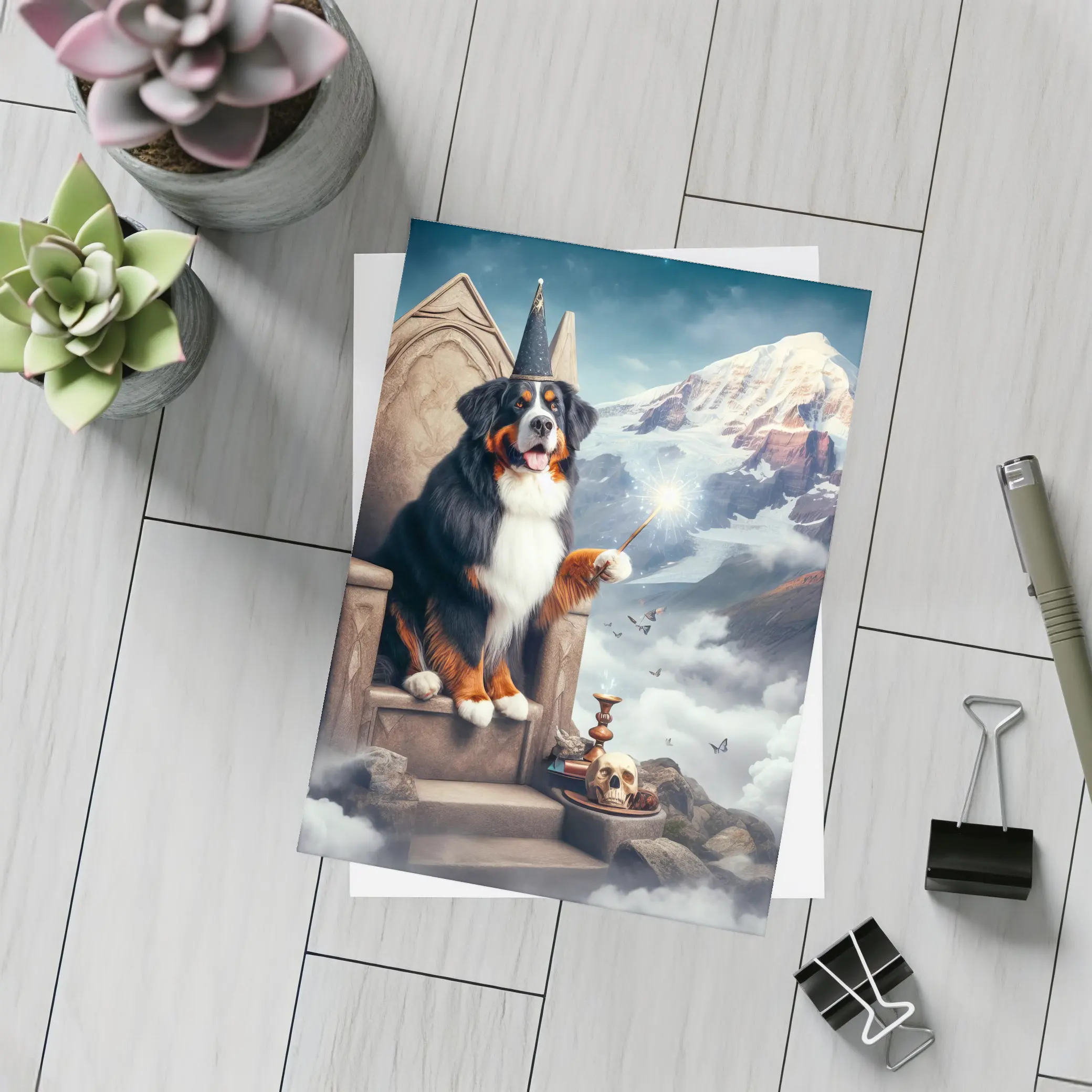 Bernese Mountain Dog Wizard Fantasy Throne – Postcards