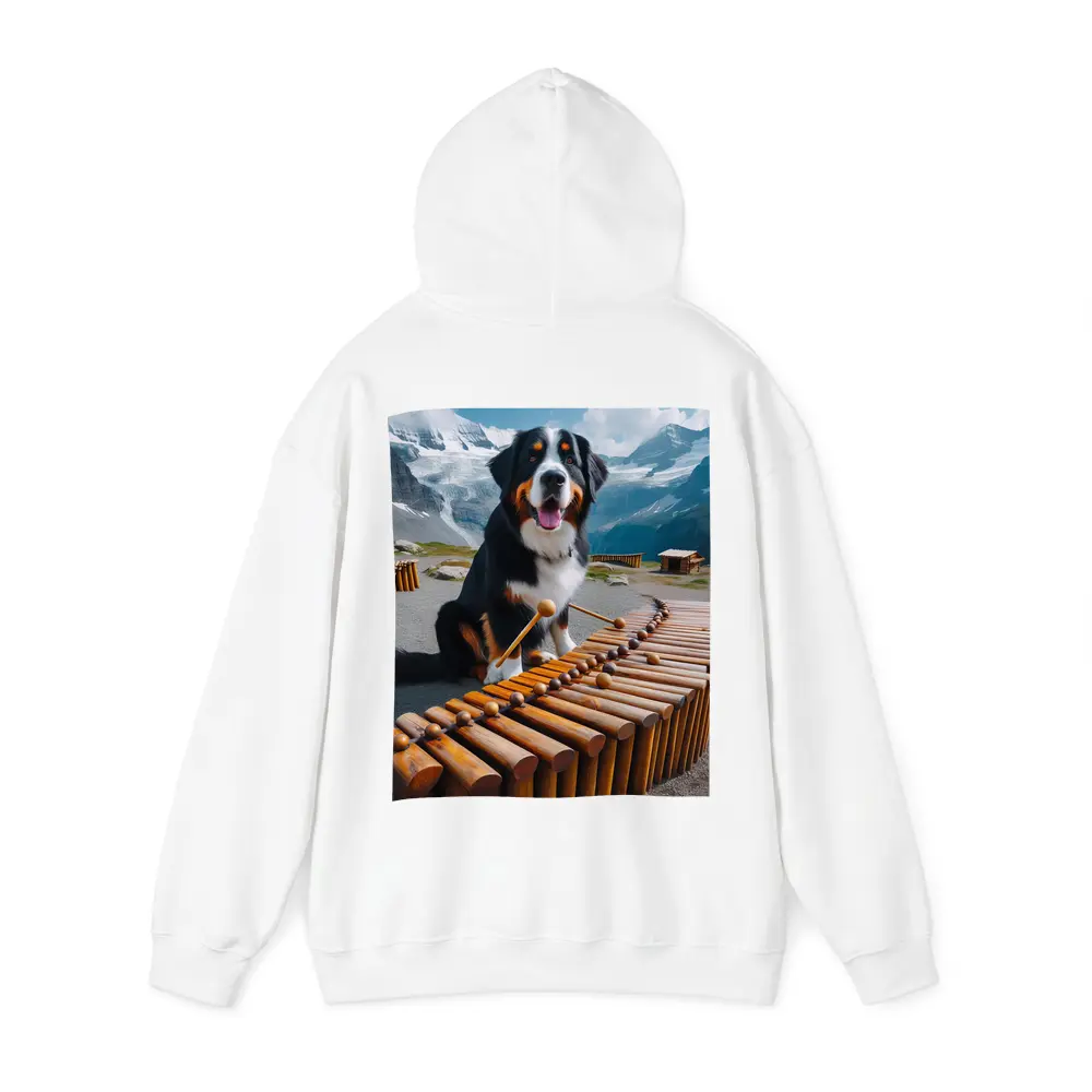 Bernese Mountain Dog Playing Marimba Alpine Background – Hoodies
