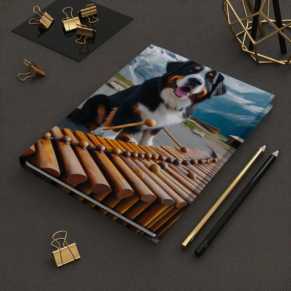 Bernese Mountain Dog Playing Marimba Alpine Background – Notebooks