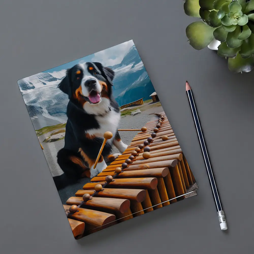 Bernese Mountain Dog Playing Marimba Alpine Background – Notebooks