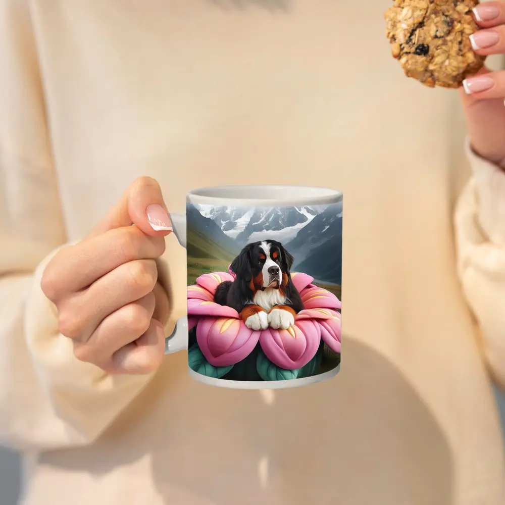 Bernese Mountain Dog Pink Flower Alpine Valley – Mugs