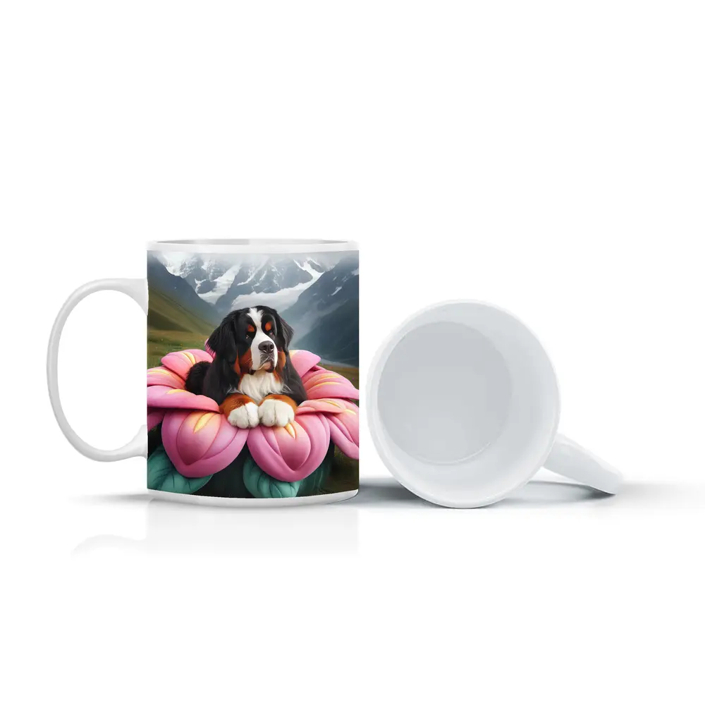 Bernese Mountain Dog Pink Flower Alpine Valley – Mugs