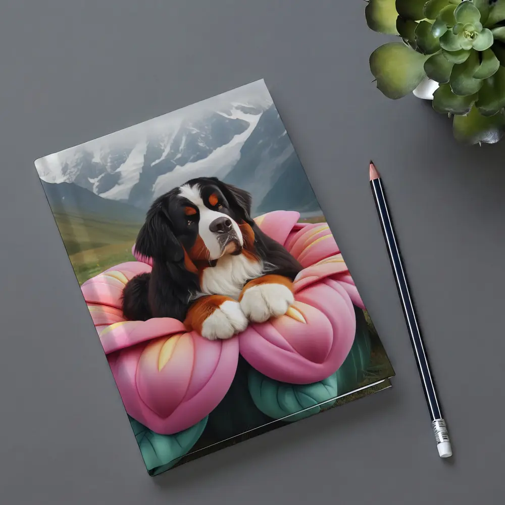 Bernese Mountain Dog Pink Flower Alpine Valley – Notebooks