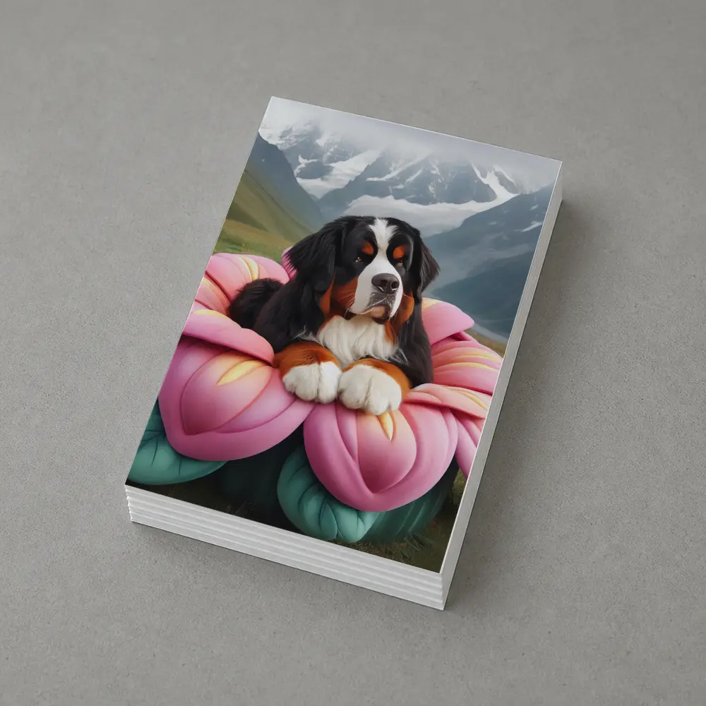 Bernese Mountain Dog Pink Flower Alpine Valley – Postcards