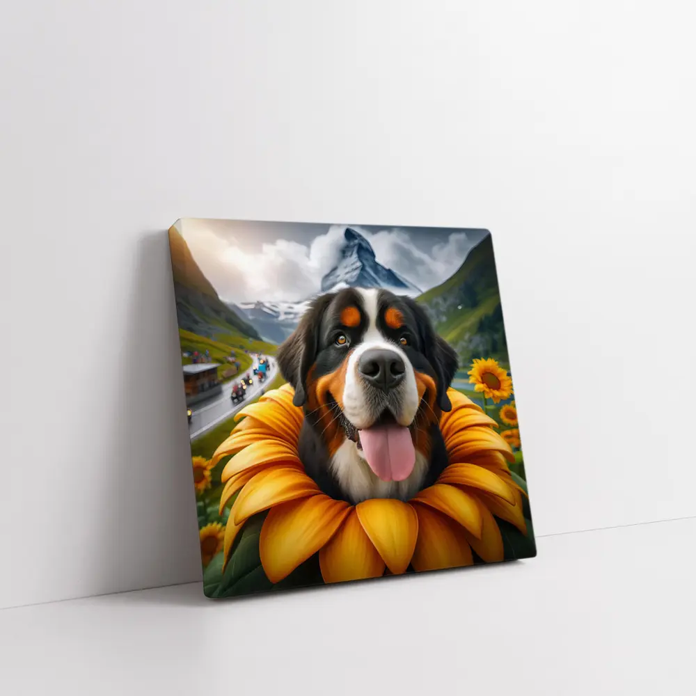 Bernese Mountain Dog Sunflower Alpine Background – Wall Art