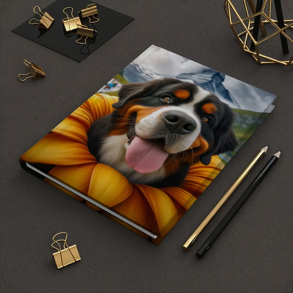 Bernese Mountain Dog Sunflower Alpine Background – Notebooks