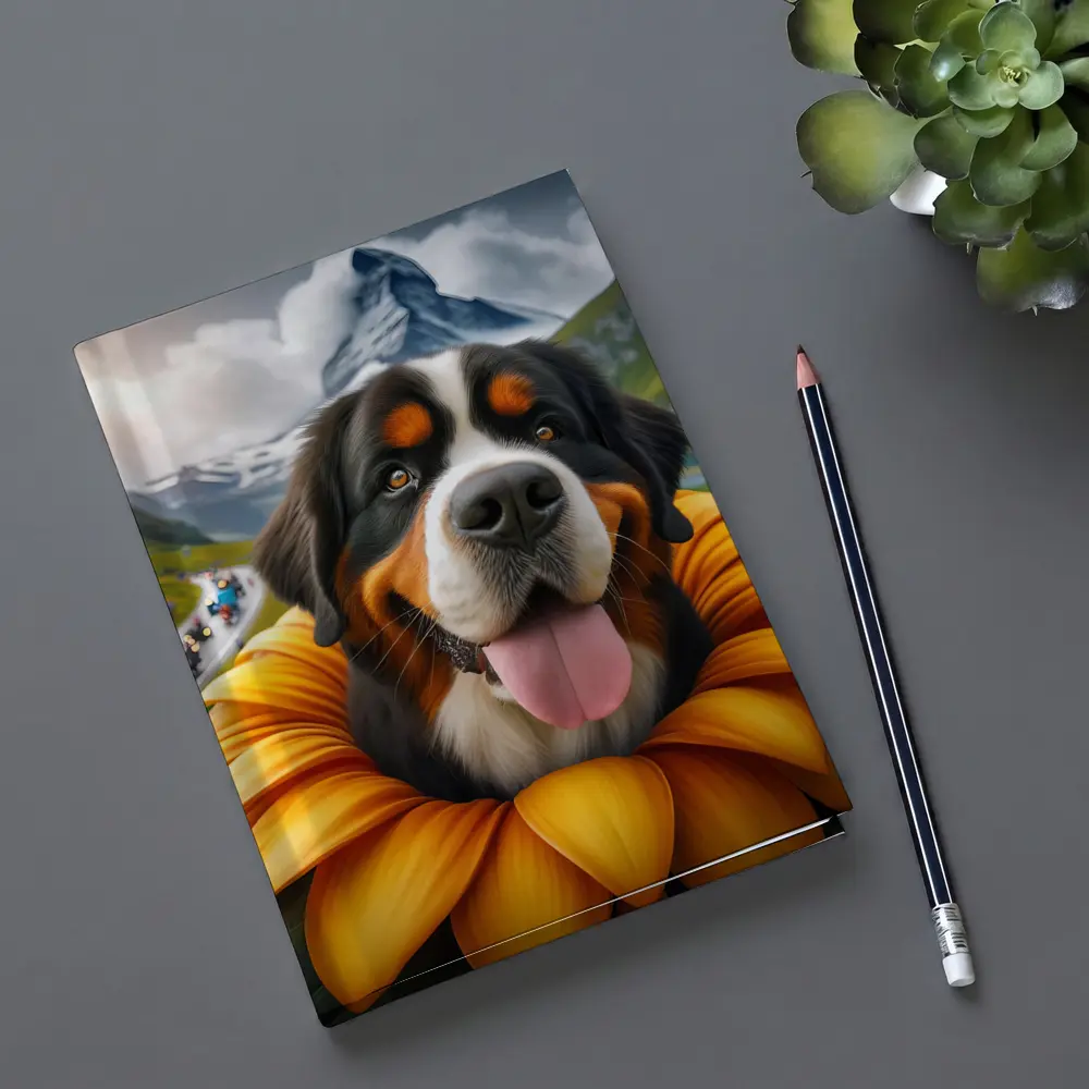Bernese Mountain Dog Sunflower Alpine Background – Notebooks