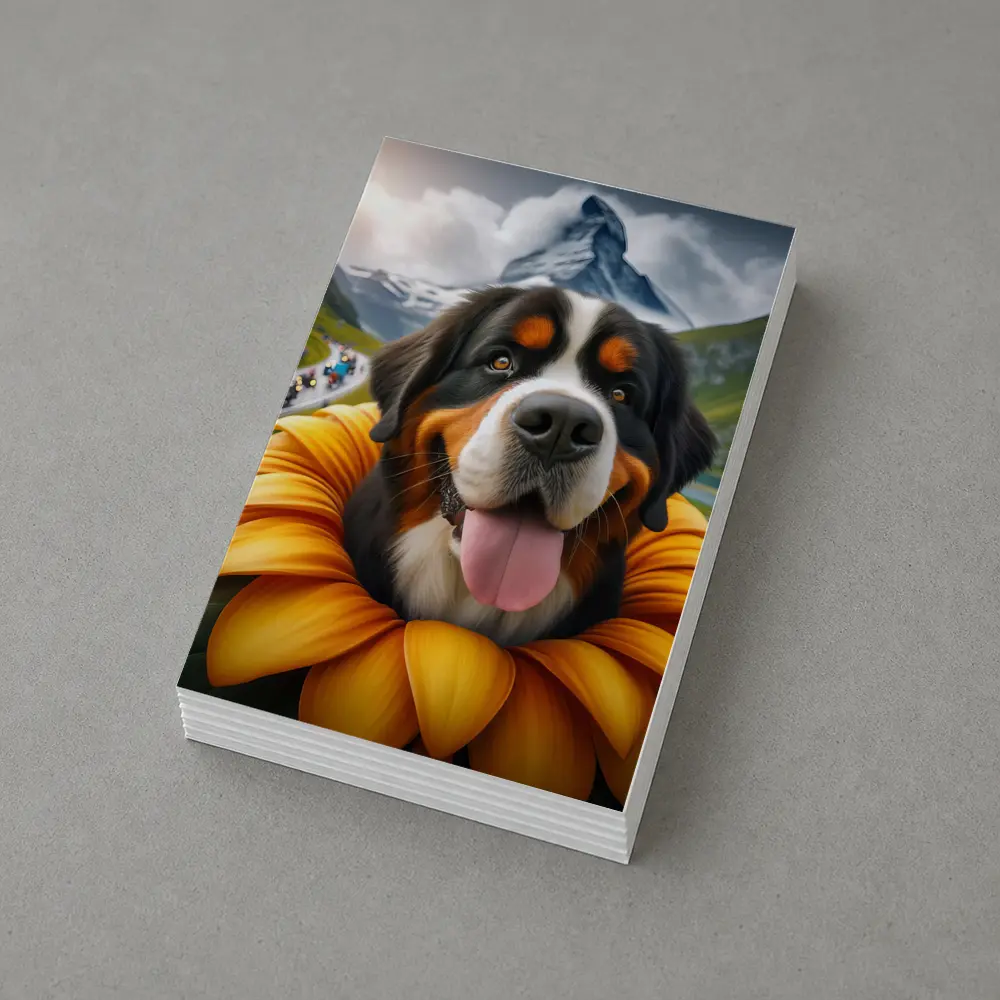Bernese Mountain Dog Sunflower Alpine Background – Postcards