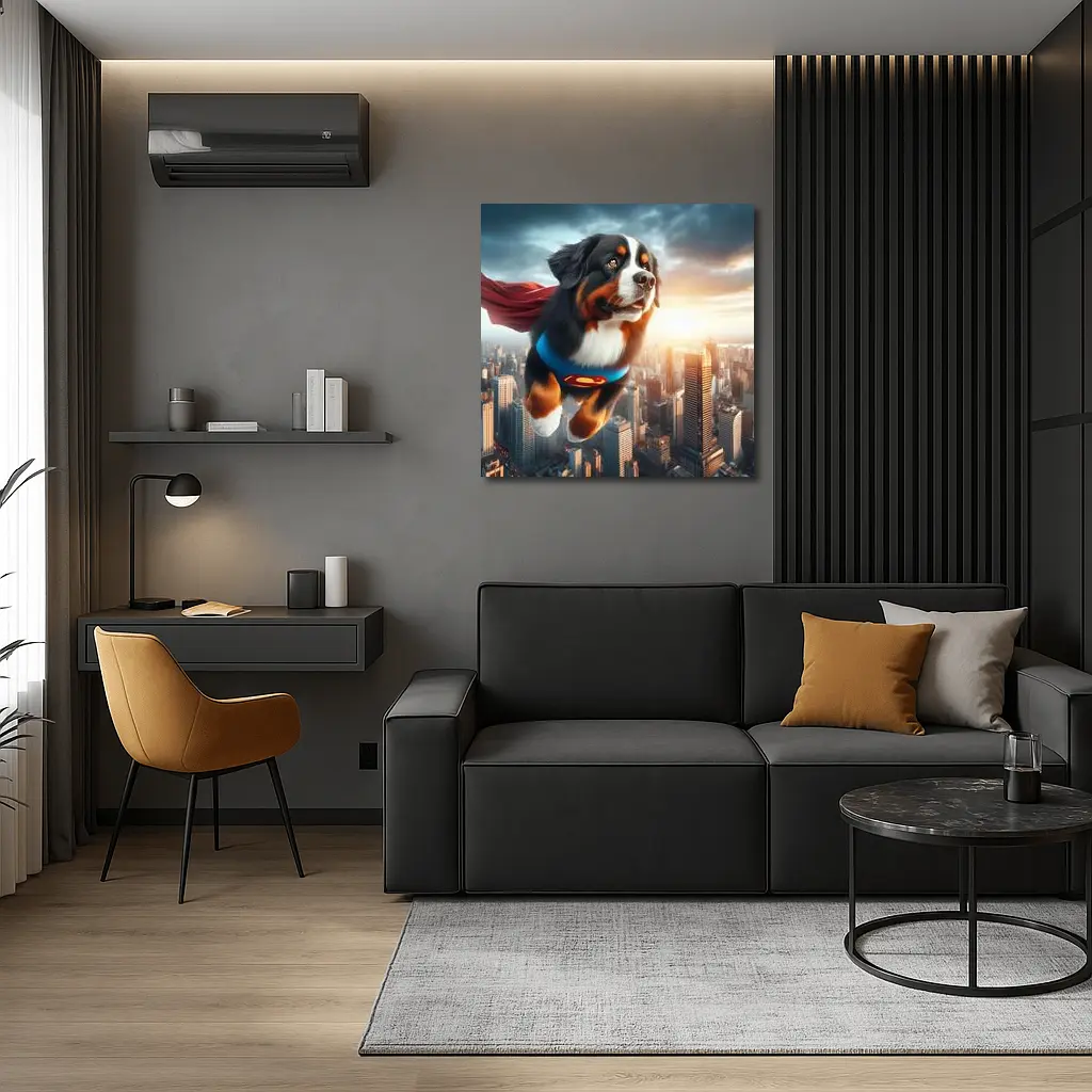 Bernese Mountain Dog Superman Flying City – Wall Art