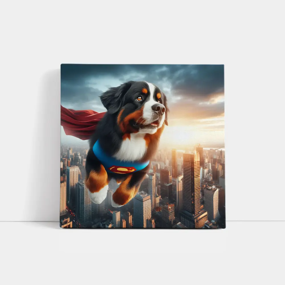 Bernese Mountain Dog Superman Flying City – Wall Art