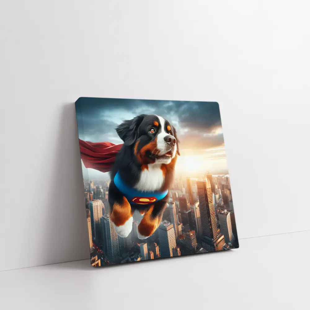 Bernese Mountain Dog Superman Flying City – Wall Art
