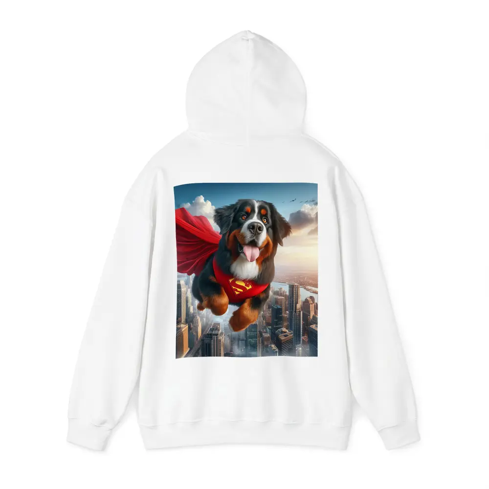 Bernese Mountain Dog Superhero Flying City – Hoodies