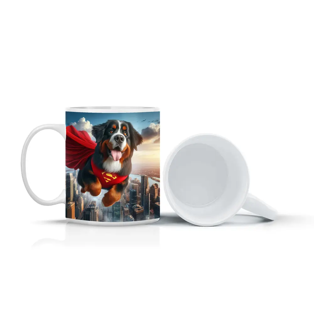 Bernese Mountain Dog Superhero Flying City – Mugs