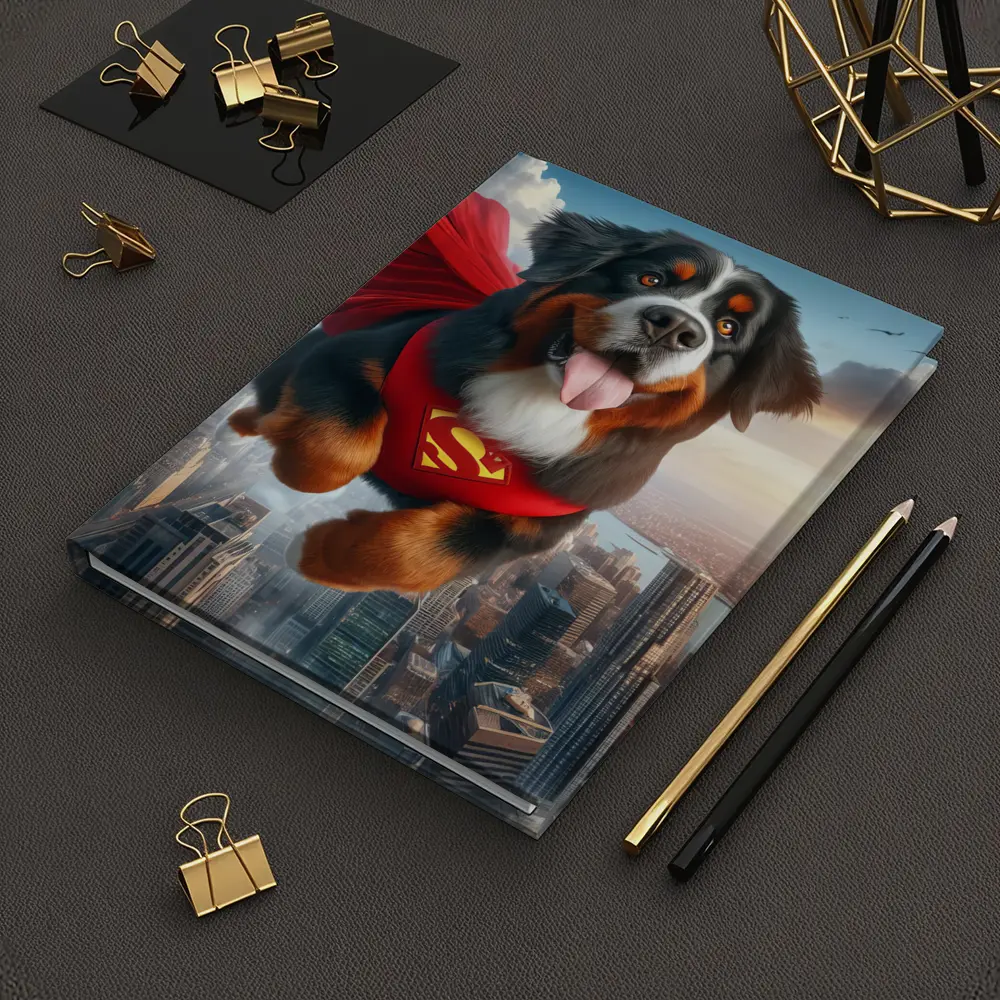 Bernese Mountain Dog Superhero Flying City – Notebooks