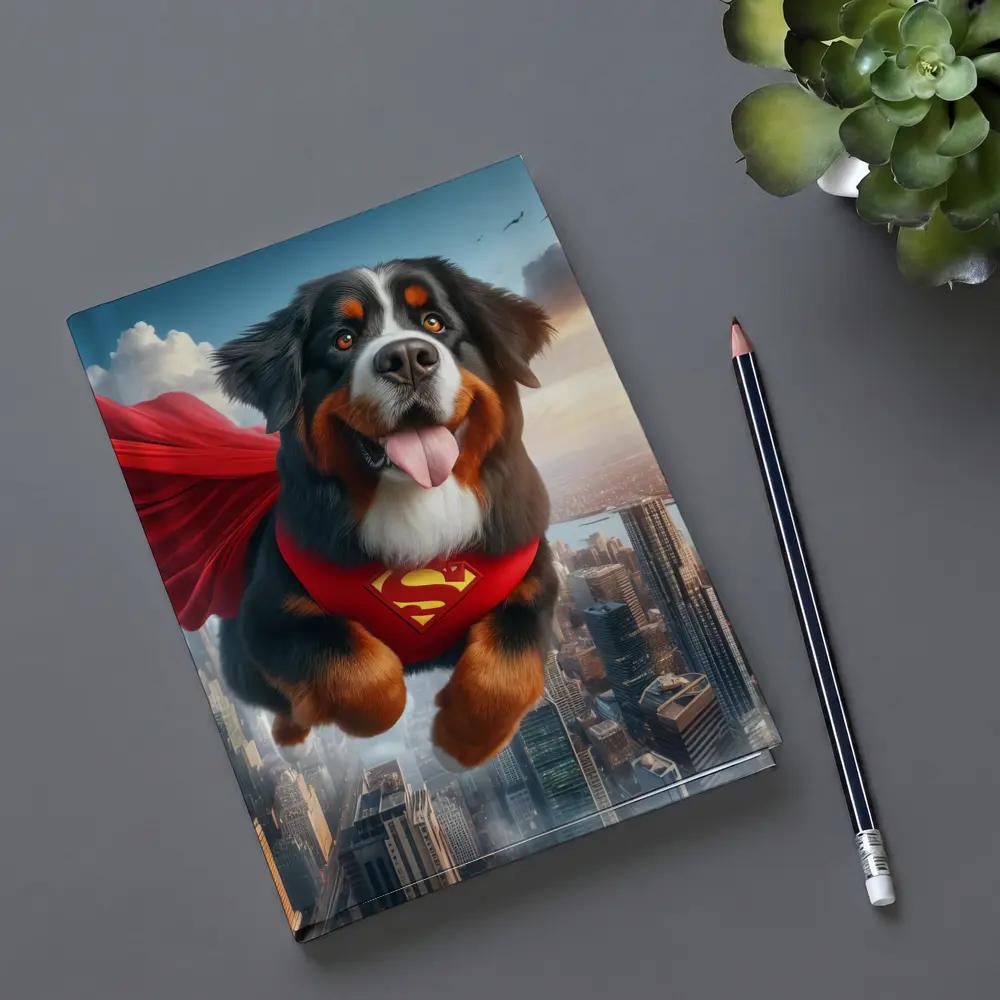Bernese Mountain Dog Superhero Flying City – Notebooks