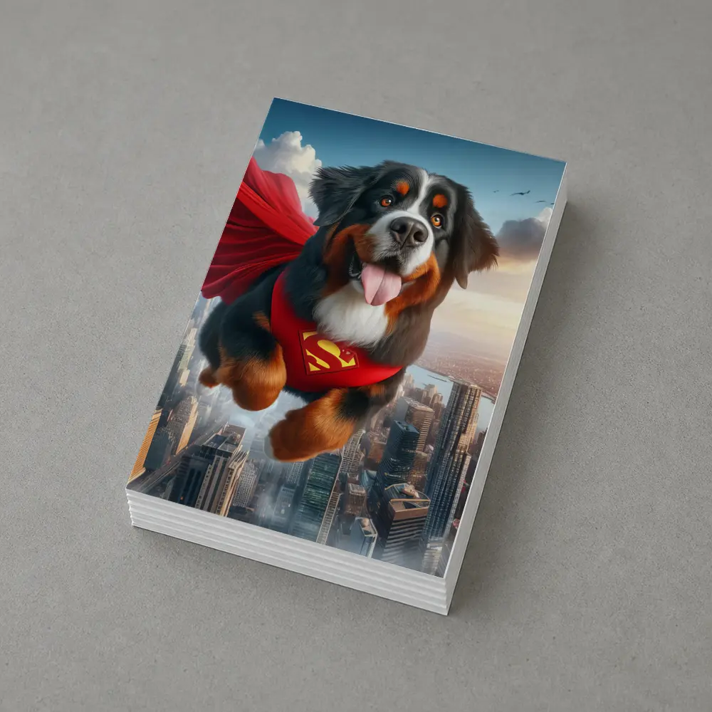 Bernese Mountain Dog Superhero Flying City – Postcards